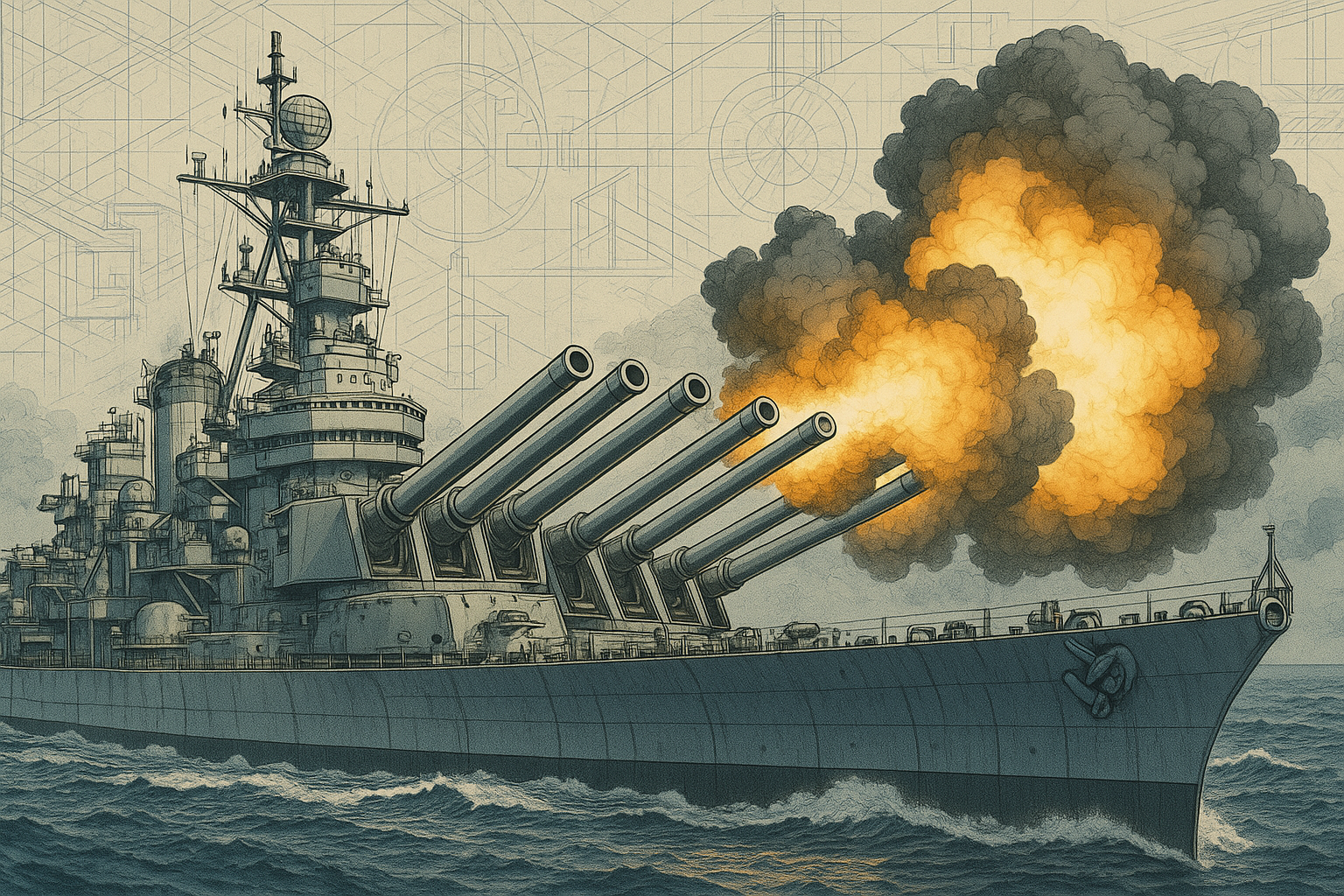 A Battleship Firing Broadside Salvos: The Most Fearsome Artillery Strike in History